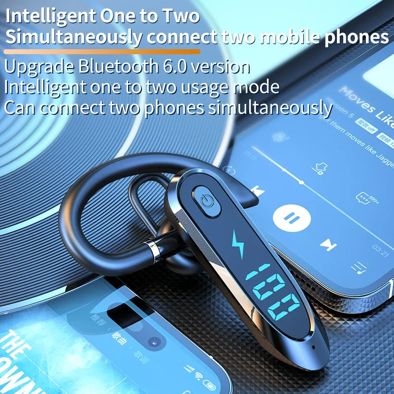 Enhanced Bluetooth Earphone with 270° Rotating Ear Hook, LED Display, HIFI Stereo Sound, Noise Reduction, and Waterproof Features