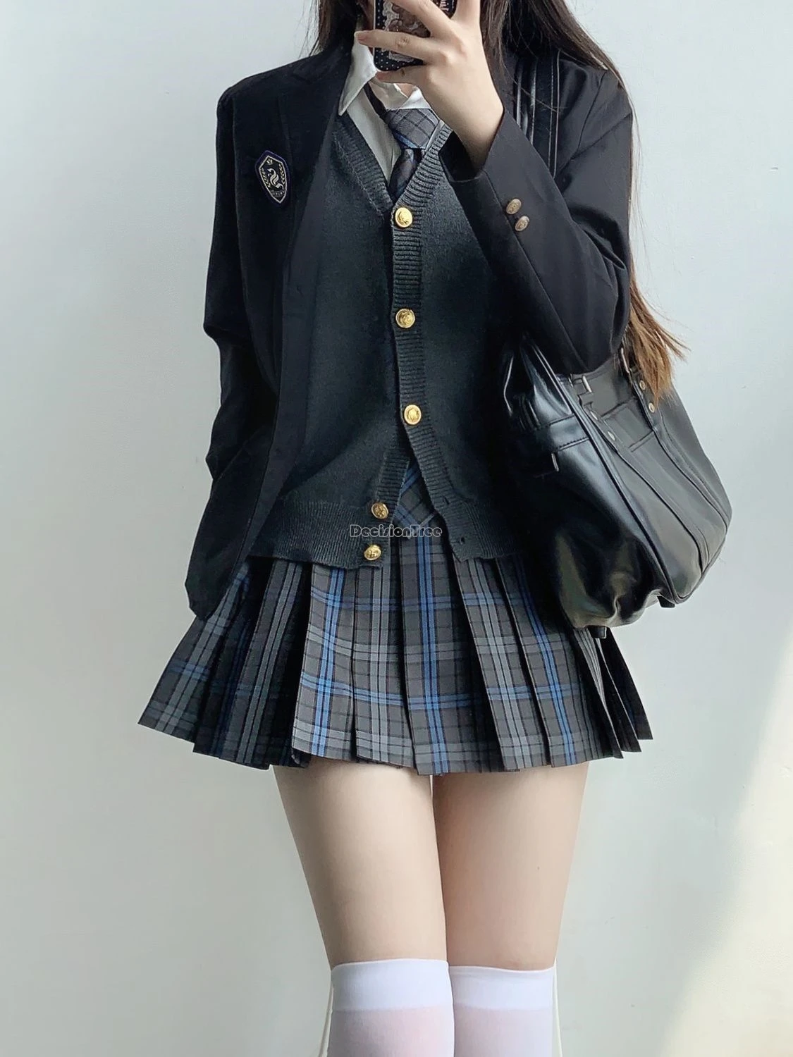 2025 traditional korea japan style jk uniform suit set shirt vest plaid pleated half skirt women fashion retro full jk set b216