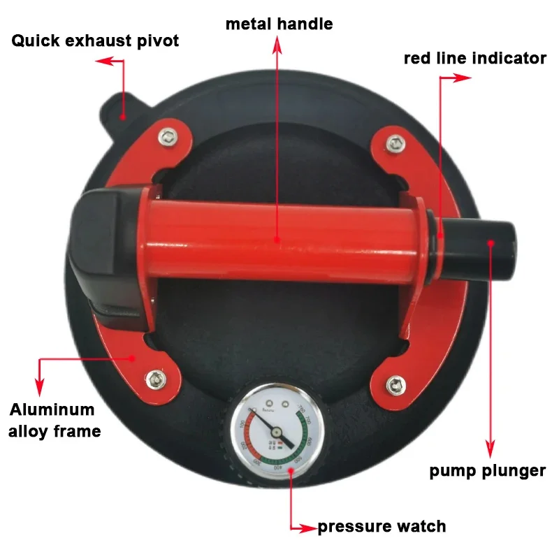 With Pressure Gauge Metal Handle Vacuum Suction Cup 8 Inch Heavy Duty Vacuum Lifter for Granite Tile Glass Manual Lifting New