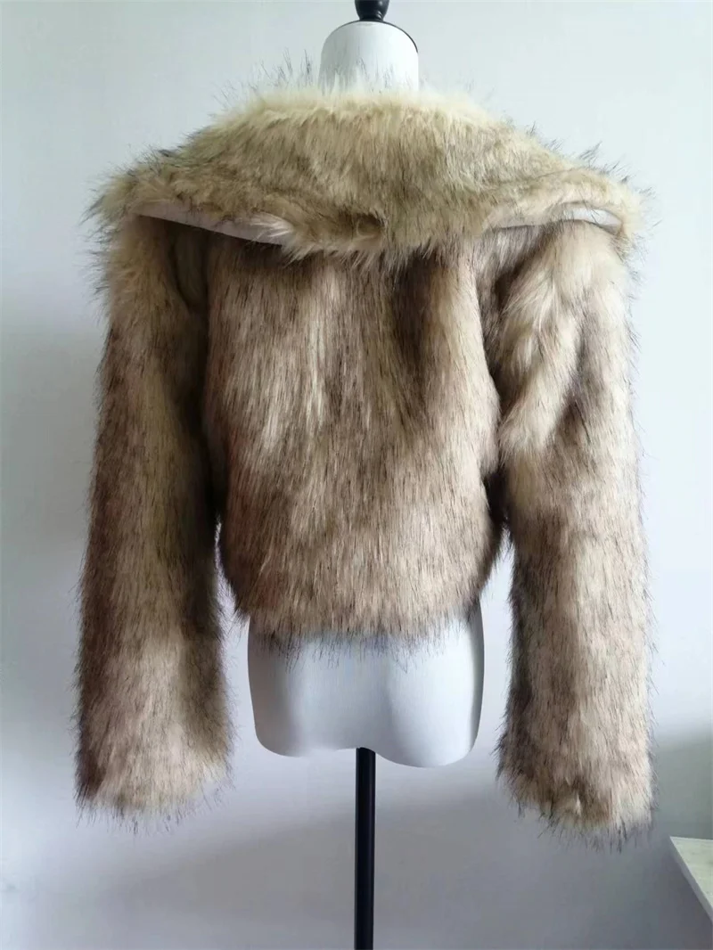 FANIECES Winter Faux Fur Short Coats Women Lapel Hairy Fluffy Party Outwear Tops Elegant Luxury Fur Jackets New In veste femme
