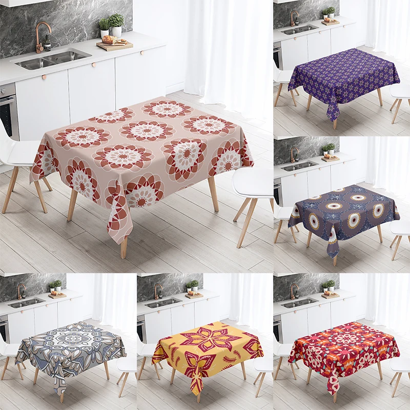 

Геометрическая мандала, Цветочная скатерть, украшение для свадьбы, вечеринки, ресторана, стола, домашний декор, водонепроницаемая прямоугольная скатерть