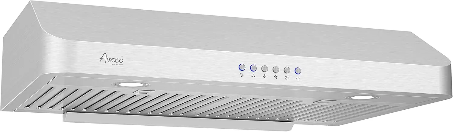 Classic 6" High Stainless Steel Under Cabinet 4 Speeds 900CFM Range Hood with 2 LED Lights Top Vent (30"W Top Vent)