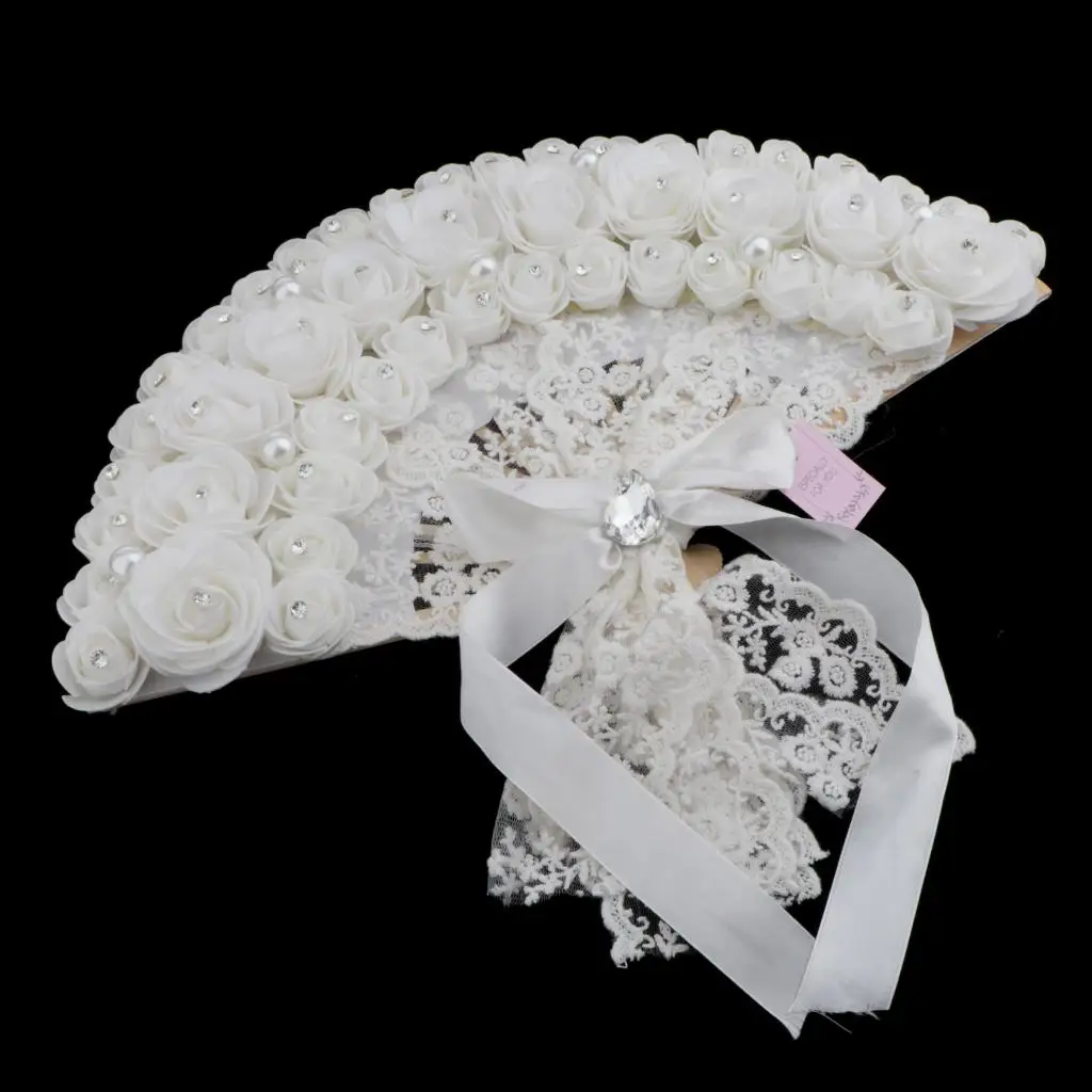 Wedding Handheld Fan Bride Lace Rose Flower Fans Decorative Non-Foldable Fan wedding handheld fan