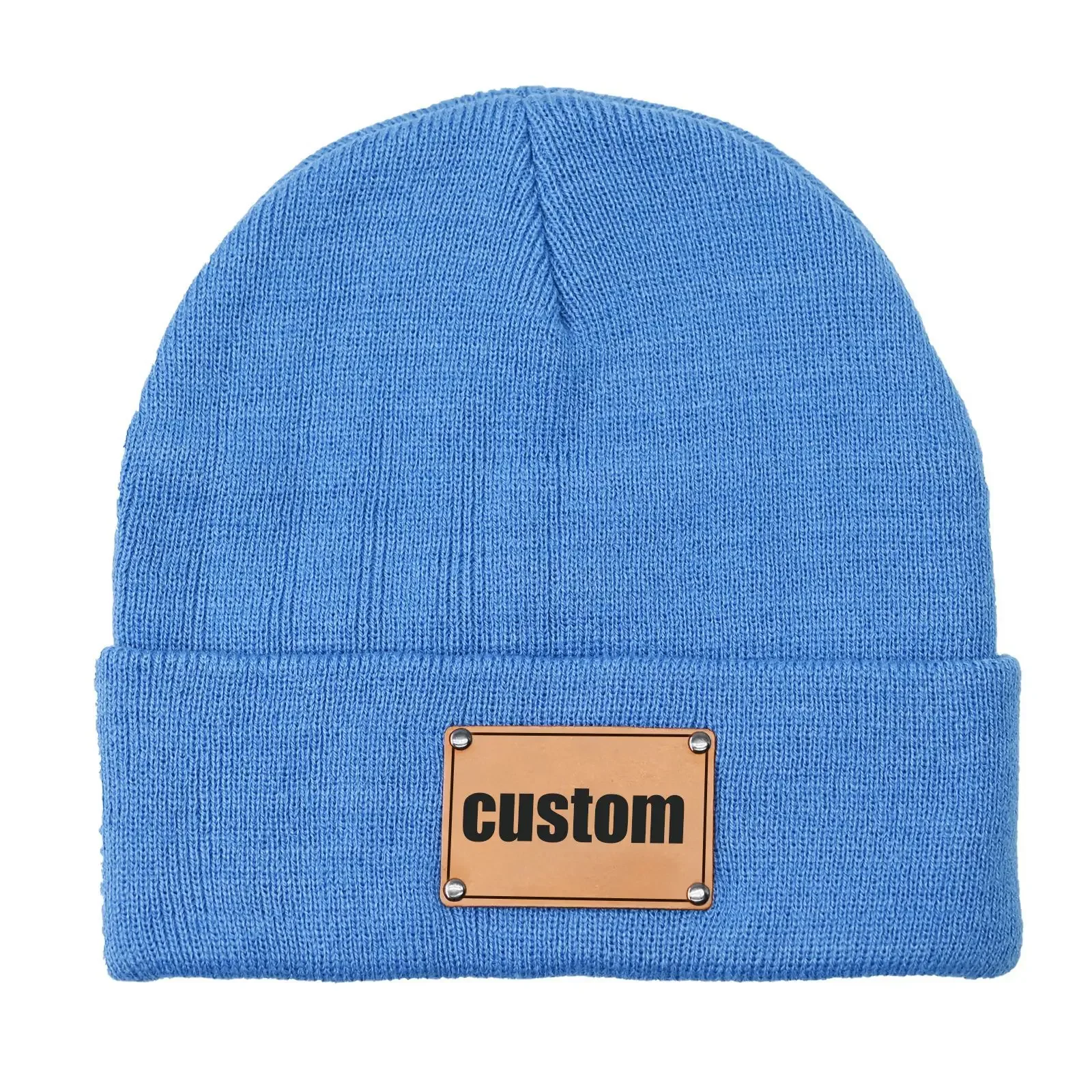 Leather Beanie Personalized Beanie Hat With Leather Patch - Custom