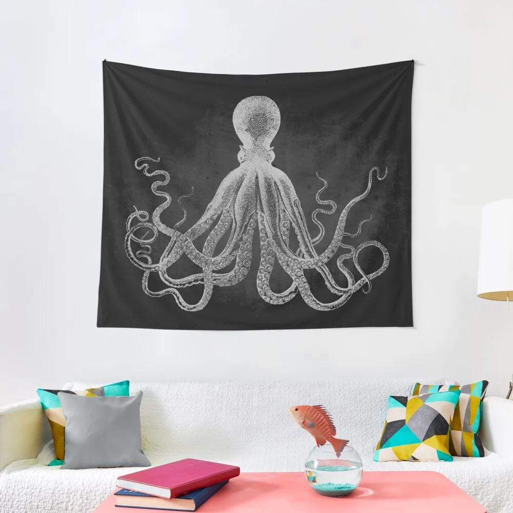 

Vintage Lord Bodner Octopus Print - White on Black Tapestry Room Decoration Accessories Living Room Decoration