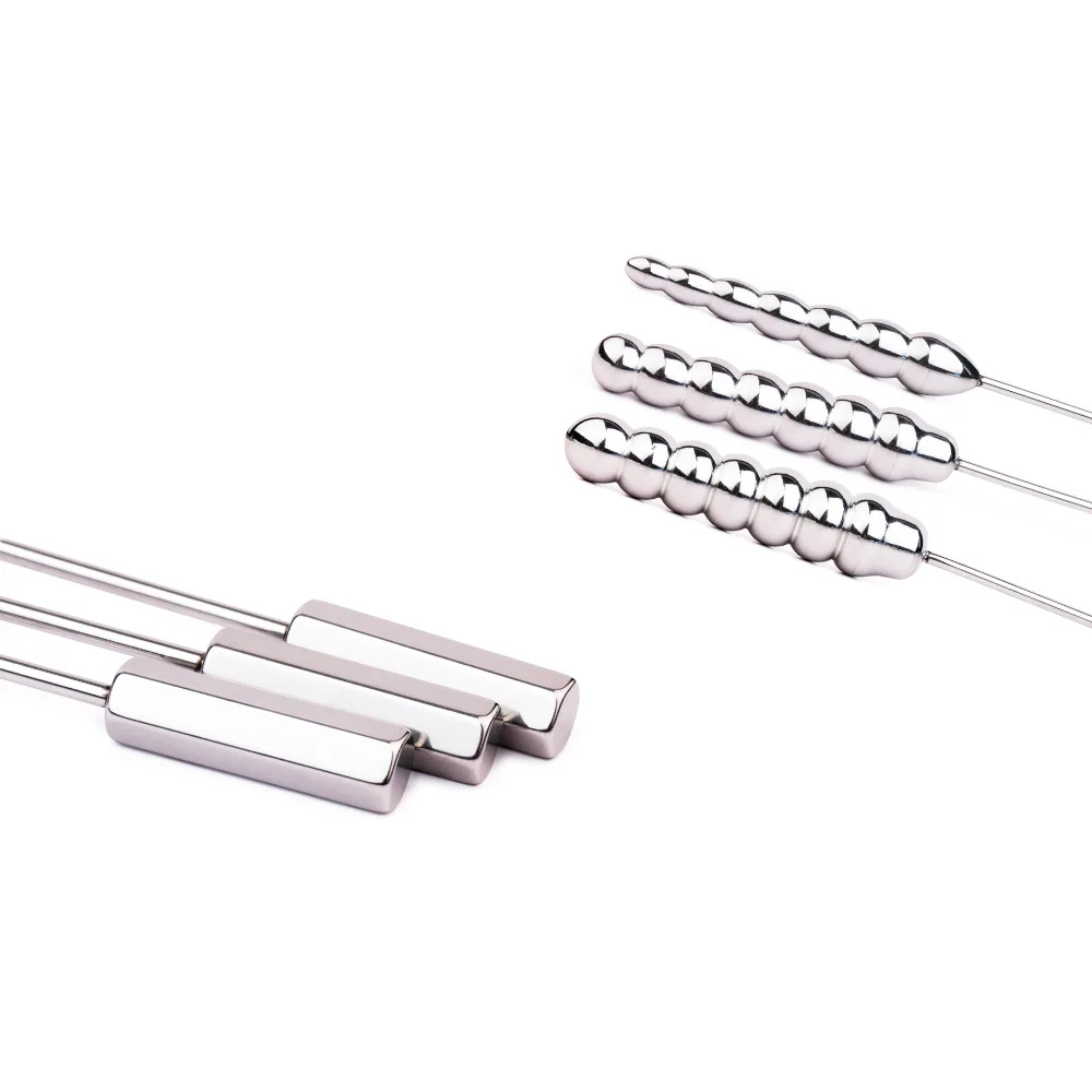 FRRK Beaded Thread Metal Urethral Sounding with Handle for Easy Safe Sexual Play Steel Catheter Dilator Penis Plug Adults