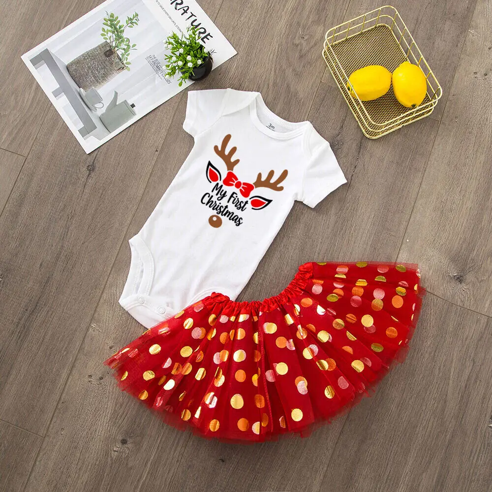 My 1st Christmas Baby Bodysuit Dresses Set Infant Girls Short