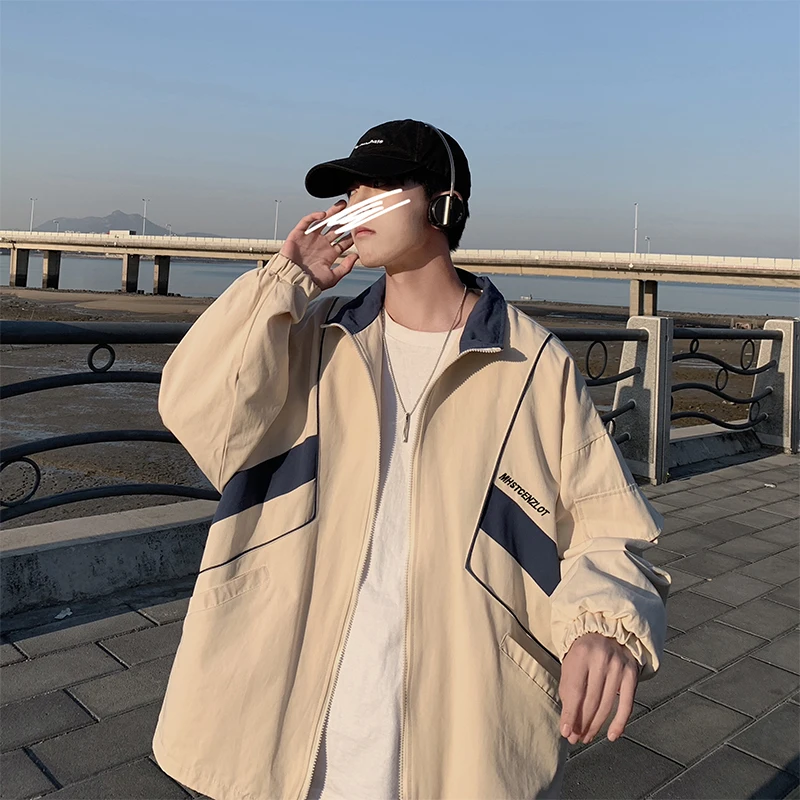 Cargo Stand Collar Men Bomber Jackets Spliced Letters Coats Harajuku Ins Kpop Streetwear Zipper Trend Handsome Male Spring Tops