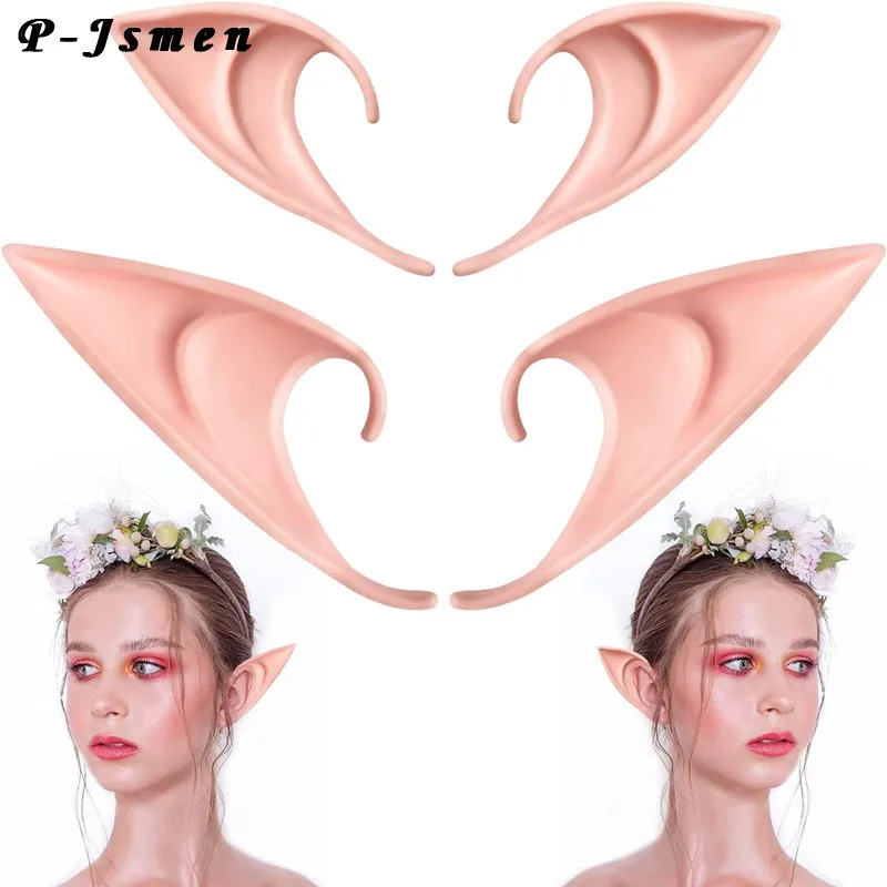 

P-Jsmen Elf Ears Cosplay Halloween Decoration Anime Fairy High Simulation Latex Elven Ears Vampire Hook Christmas Decor Props