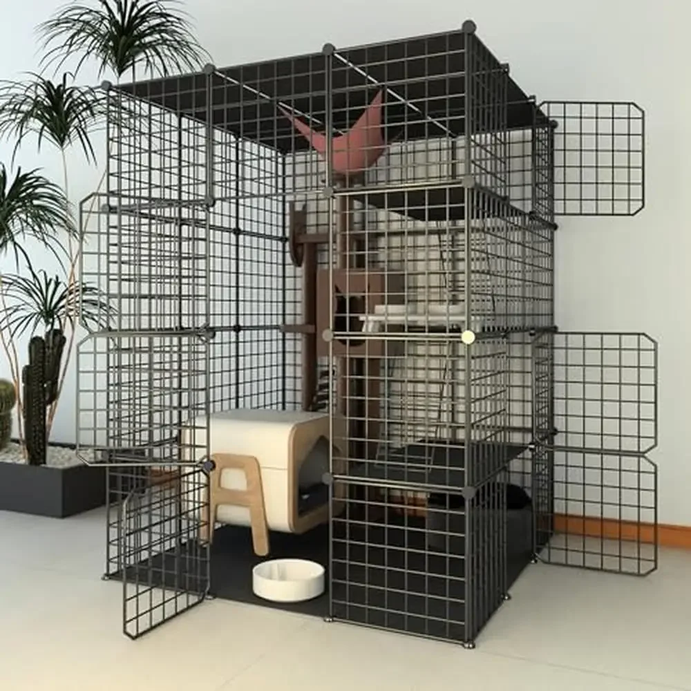 4-Tier Large Cat Cage Enclosure DIY Cat Playpen Catio Metal Wire Kennels 1-4 Cats Kitten Detachable Patio Safe Comfortable
