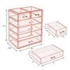 Makeup Storage Organizer Bundle Acrylic 6 Drawer Tower & 4 Drawer Wide Cosmetic Jewlery Storage Pink Durable Design Easy Access 3
