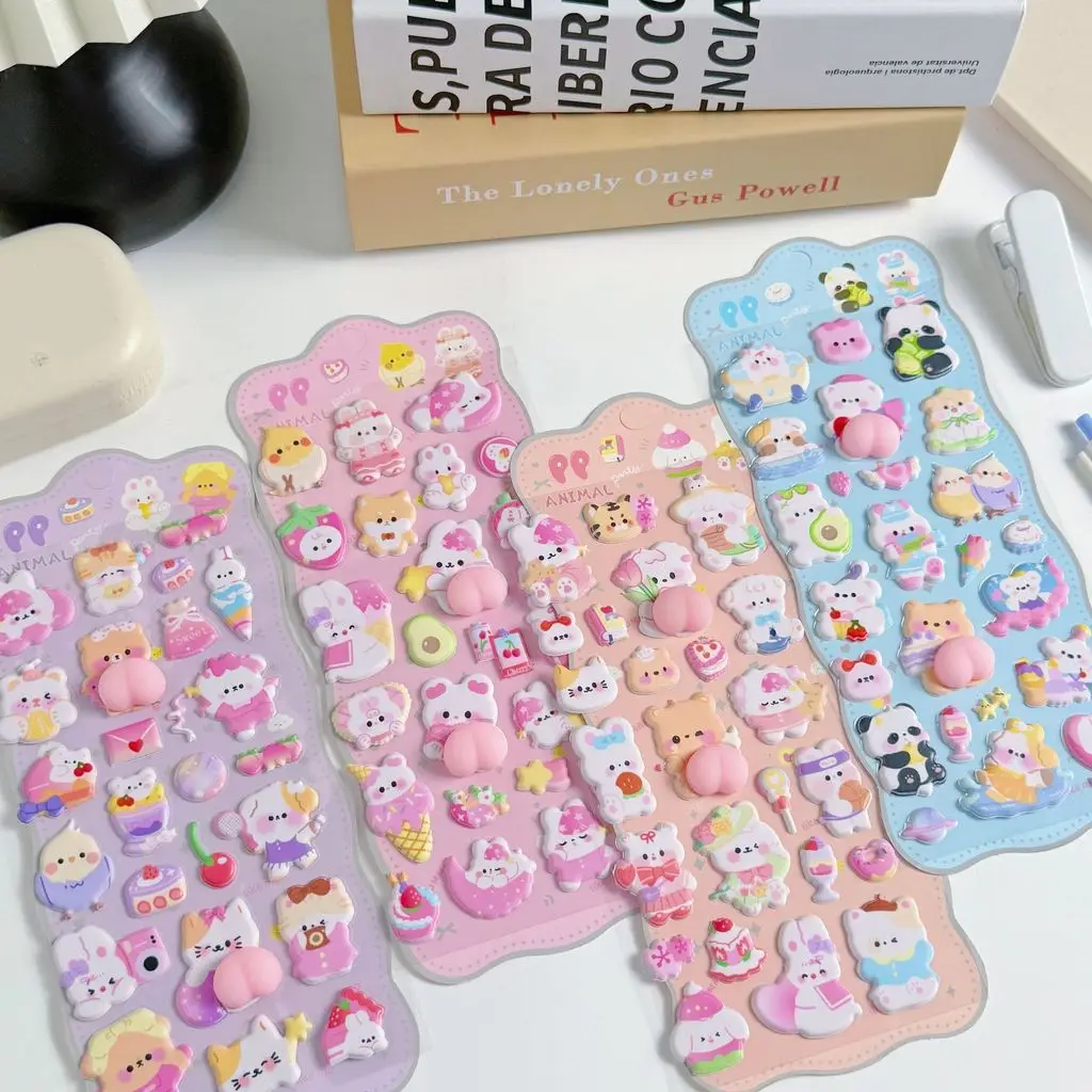 4PCS 3D 부드러운 귀여운 엉덩이 모양 3D 어린이 스티커 스퀴시 동물 토끼..