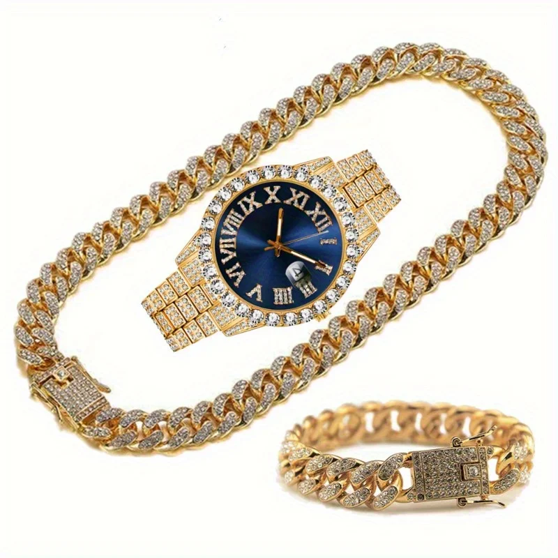 Fashion Silver Blue Watch Set Gift Box Men's Ice 4