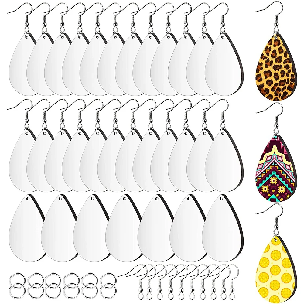 

60Pcs Sublimation Blank Earrings Unfinished Teardrop Heat Transfer Printing Earrings Pendant for Jewelry DIY