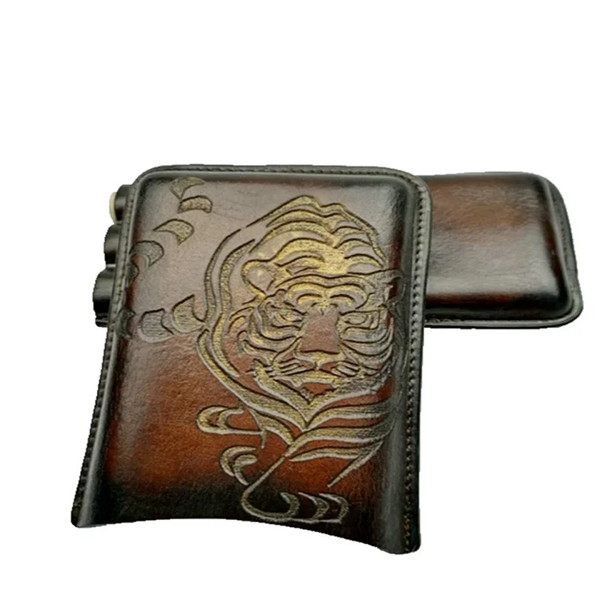 

Embossed Tiger Case for Cigar, Leather Case, Travel Holster, Gift Box, 3 Tube