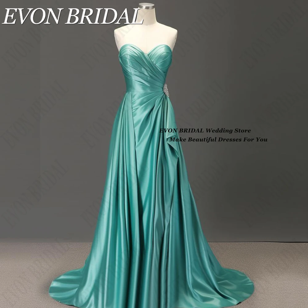 

EVON BRIDAL 2024 Teal Prom Gowns Strapless Satin Formal Occasion Dresses Women A-Line Pleat vestidos de noche Sweetheart Custom