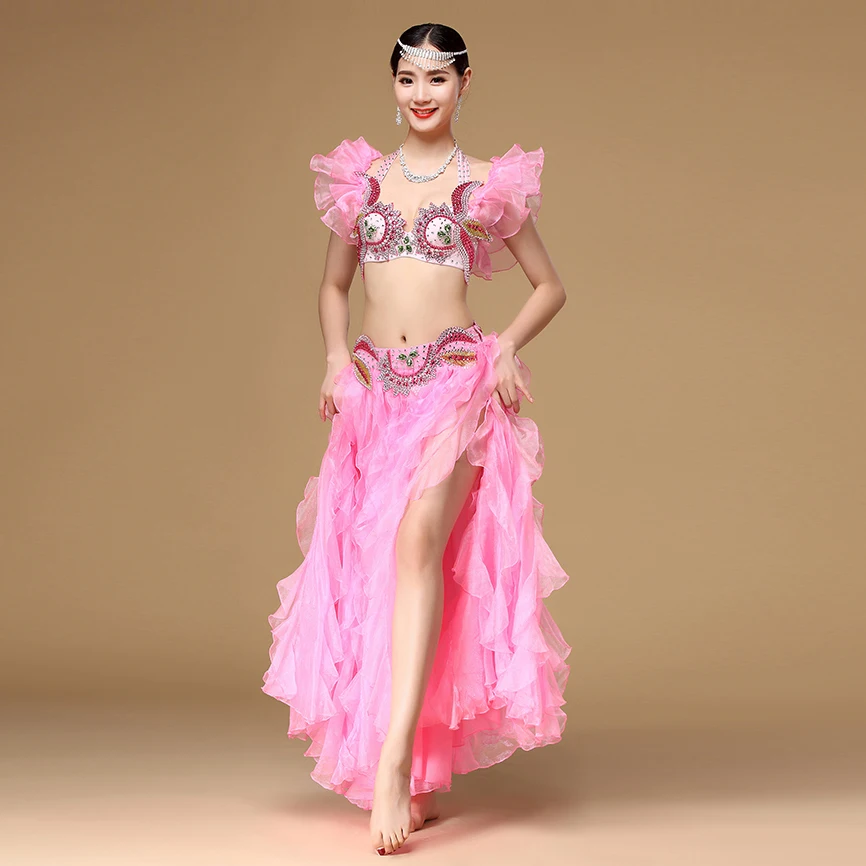 Belly Dance Costume Outfit Set Bra Belt Skirt Samba Rio Carnival Indian Dress 