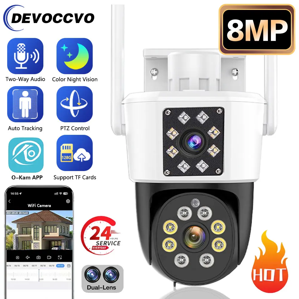 4K 8Mp Ptz Wifi Camera Dual Lens Dual-Screen Auto Tracking Outdoor Video Cam Protezione Di Sicurezza Sorveglianza Impermeabile O-Kam