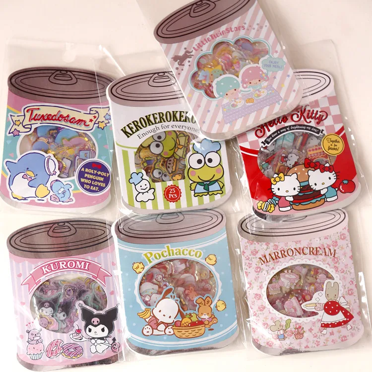 

Kawaii Sanrios Series Kuromi Kitty cartoon anime Canned shape sticker pack Epoxy Crystal Sticker cute gift stickers for friends