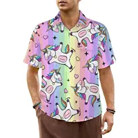Fantastic Unicorn Beach Shirt Cartoon Animal Hawaiian Casual Shirts Men Cool Blouses Short Sleeve Streetwear Design Clothes 1