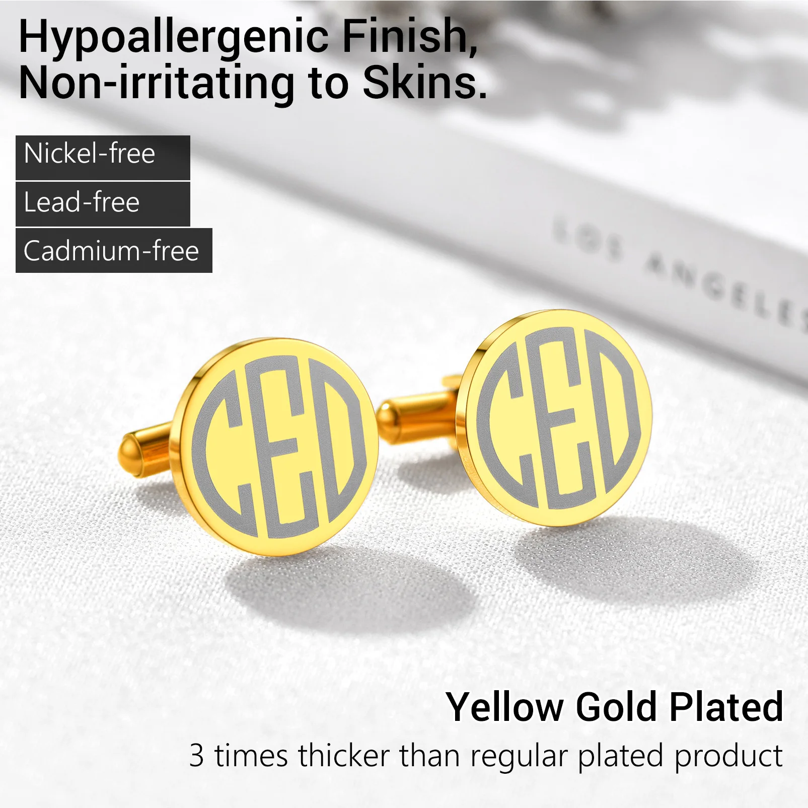 Prosteel Men 18K Gold Plated Customized Fashion Cufflinks Stainless Steel Wedding Tuxedo Shirt Classic Cuff Link