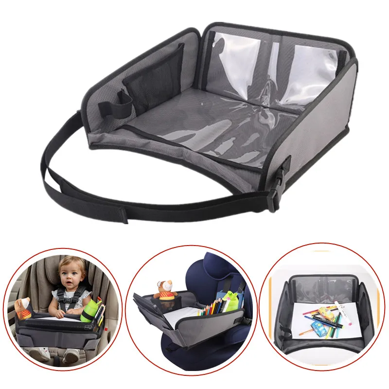 Portable Foldable Baby Safety Car Seat Travel Tray with Storage Pockets Travel Car Seat Table Tray For Kids Road Trip