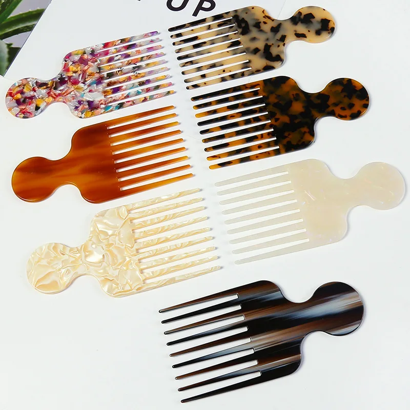 

tifcojew Large Color Round Handle Comb Marbled Acetate Plate Hair Comb Anti-static Hair Comb