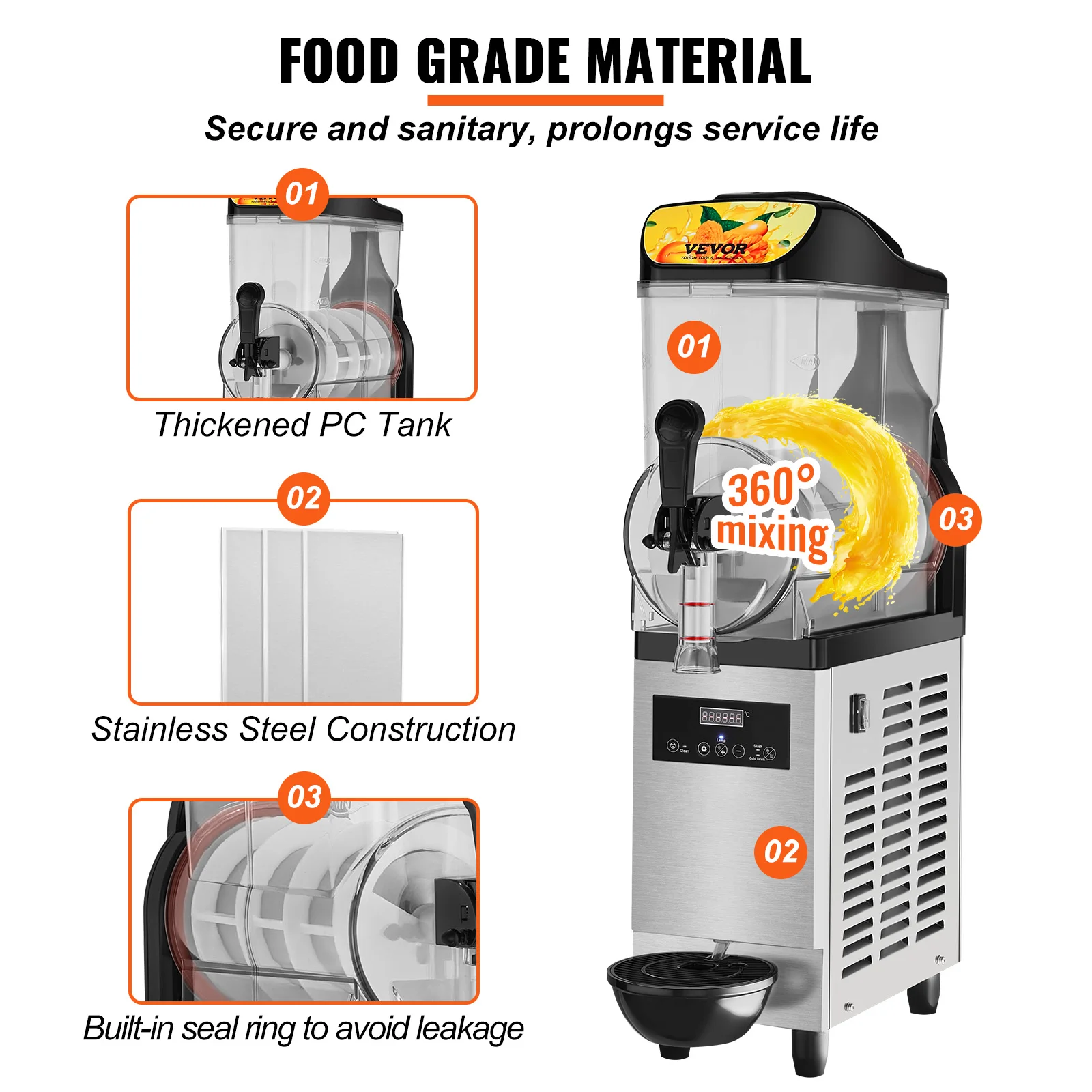VEVOR Commercial Slushy Machine, 12L Single Bowl, 24 Cups Output, 550W Stainless Steel Margarita Smoothie Frozen Drink Maker 4