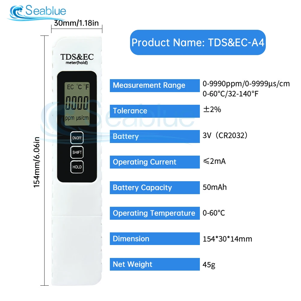 3 in 1 TDS/EC/TEMP Meter Digital Drinking 0-9990ppm Water Quality Tester For Aquarium Hydroponics