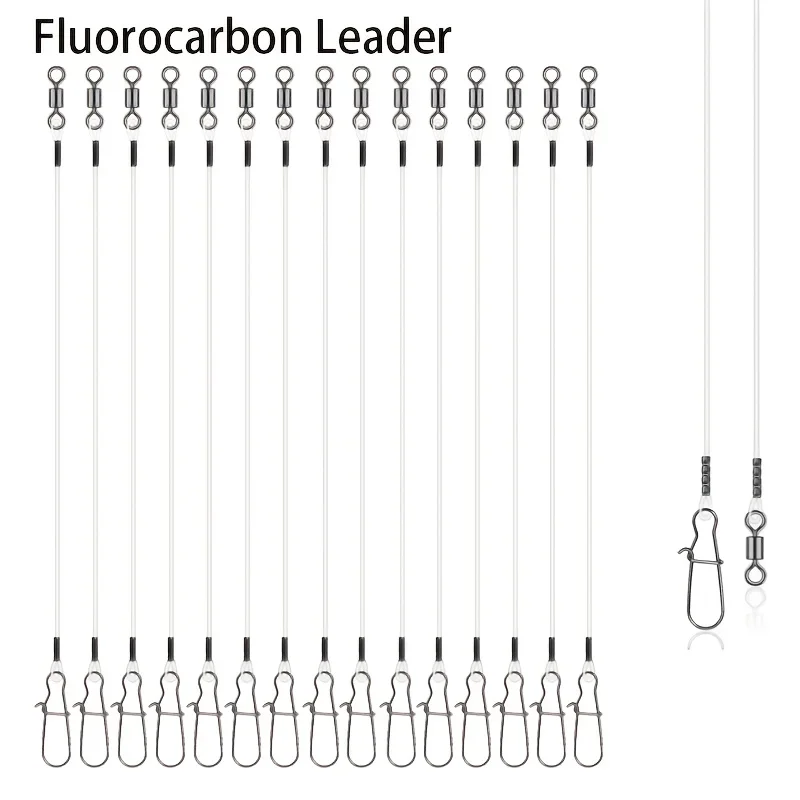 15 Stück Fluorocarbon-Vorfächerleinen zum Angeln – unsichtbare und starke Vorfächerleinen für Barsch, Forelle, Hecht, 7 kg/9 kg/12 kg/14 kg/18 kg/20 kg/23 kg