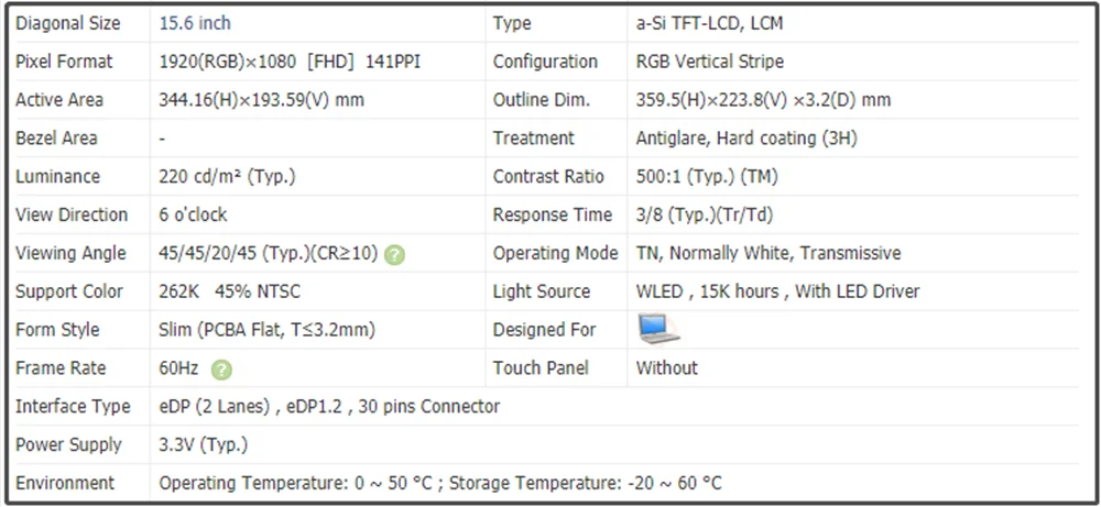Caber N156hge-eab N156hge-ebb N156hge-eal N156hge-ea1 Ea2 Eb1 15.6 Polegada Magro Painel de Tela Lcd do Portátil Fhd Edp 30 Pinos N156hga-eab - Imagem 2