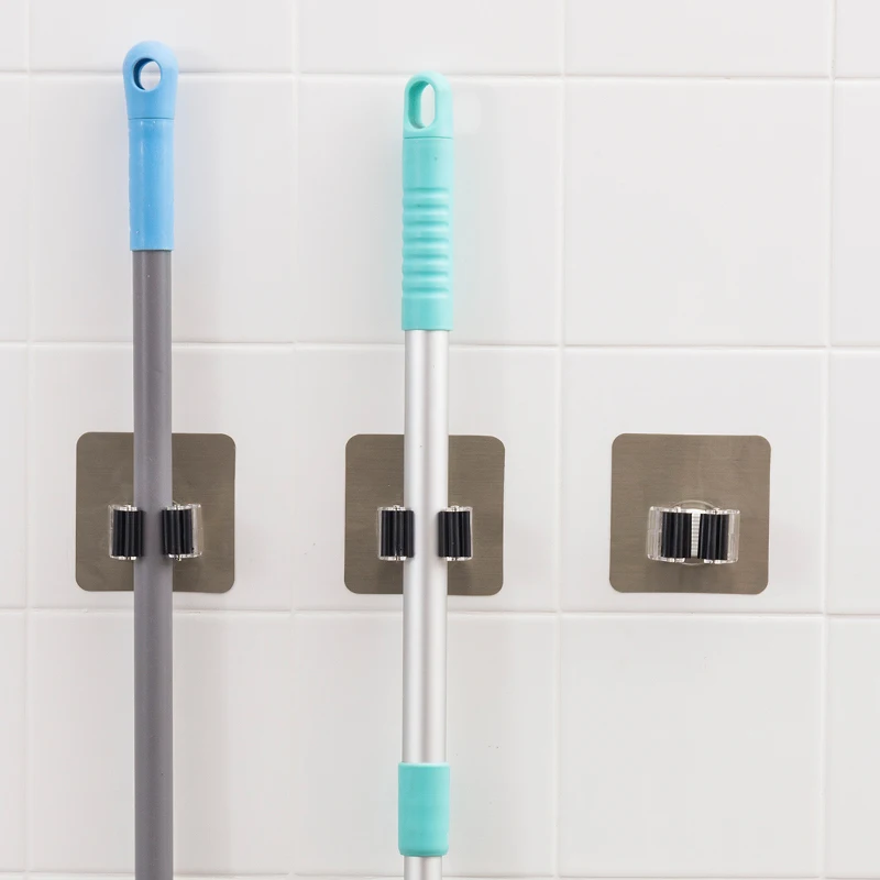 

ORZ 3PCS Mop Broom Holder Self Kitchen Organizer Adhesive Wall Mount Storage Holder Rack Bathroom Cleaning Tools Organizer Rack