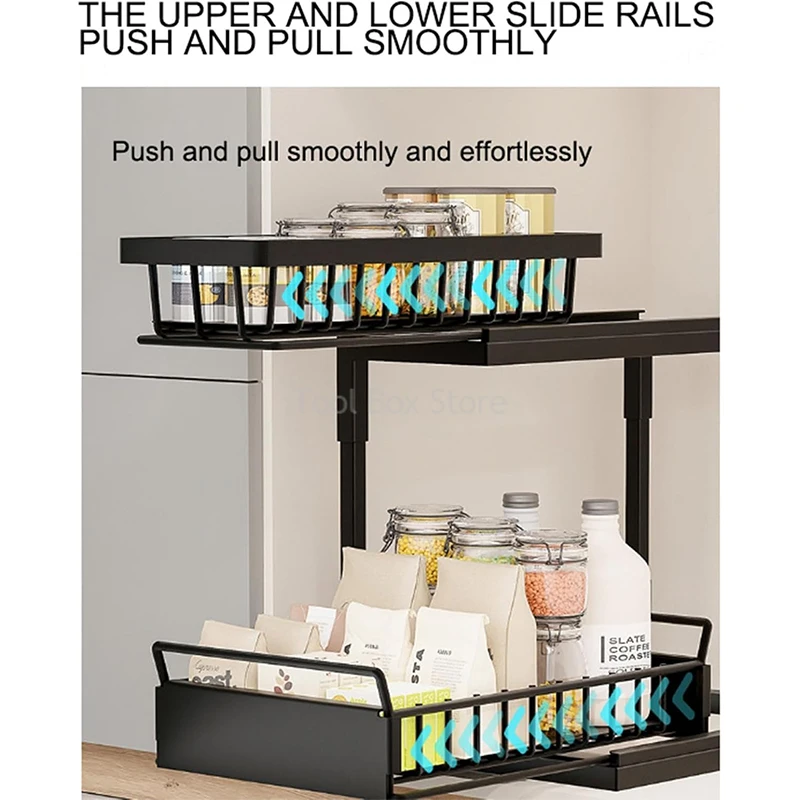 TISTAYA Organizer Estraibile Sotto Lavello – 2 Ripiani In Metallo, Regolabile In Altezza, Per Cucina, Bagno E Lavanderia, Bianco, Risparmia Spazio