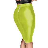 Red Lockable skirts Slim Imitation Leather Pencil Mini Skirt High Waist Shiny PU Leather Hip Wrap Skirt Elegant Plus Size Skirts - Image 6