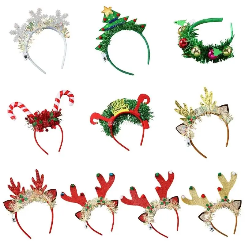 5pc Festive Christmas Headwear Glowing Headband Light up Hairband for Holiday Celebrations Year Navidad Party Decor