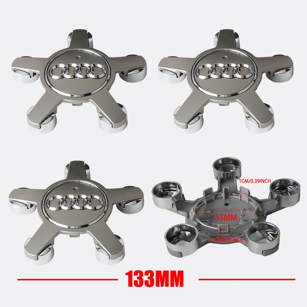 Premium Car Wheel Center Cap Hub Covers - Set of 4, 61/133mm, Reflective Badge Design