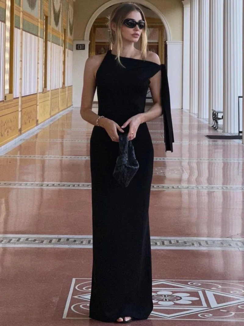 

Elegant Bandage Sleeveless Long Dresses for Women 2024 Summer Female Clothing High Waist Slim Black Party Evening Prom Dress