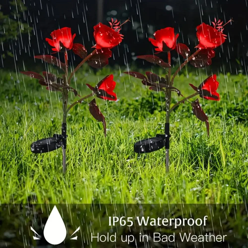 3 Heads Solar LED Romantic Garden Rose Light for Cemetery Decoration Pile Light, Garden, Courtyard, Yard & Grave Decoration