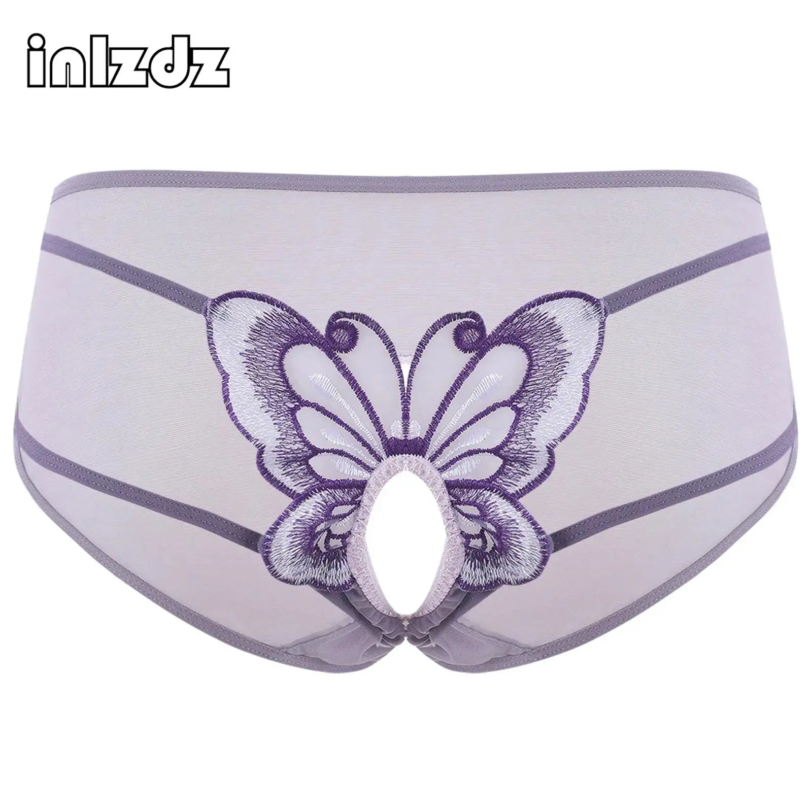 

Mens Butterfly Embroidery Mesh Underwear Open Crotch Low Rise Hollow Out Sissy Panty Transvestite Breathable Briefs