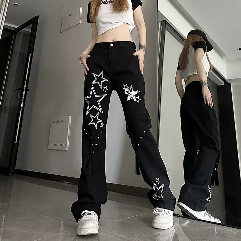 

2024 New Korean Jeans Female Ins Trend Y2k High Waist Slim Loose Straight Wide Leg Casual Pants Long Pant Girl Spring Clothes