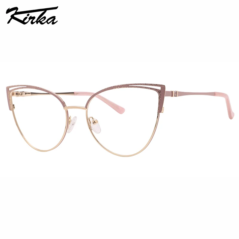 

Kirka Female Full-Rim Triangle Cat Eye Hollow-Carved Optical Metal Frames Rhinestone Temples Prescription Lens Glasses MW3084