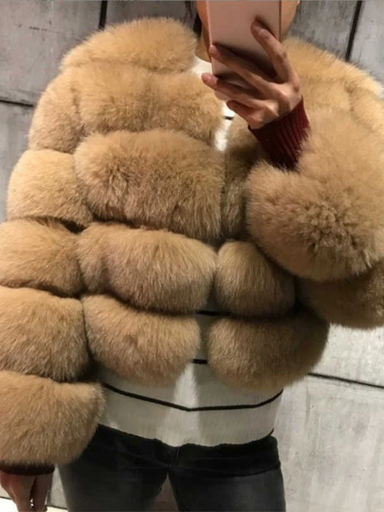 Faux Fur Short Coat Women Cropped Long Sleeve Artificial Fox Fur Jacket Women Winter Fluffy Top Thick Warm Furry Fur Outwears 4
