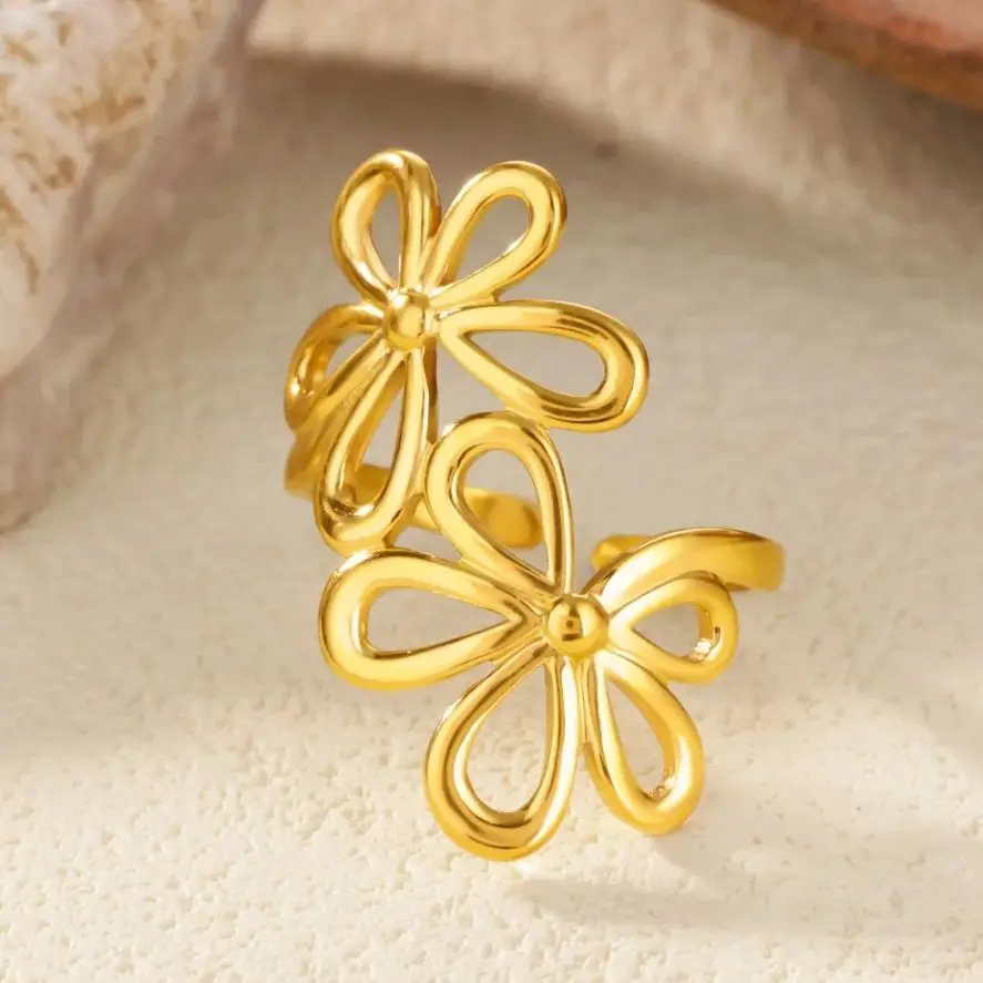 Stainless Steel Double Flower Ring for Women