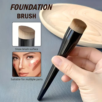 1 Foundation Brush Flat Top Brush, Contour Brush, Angled Blush Brush, Professional Makeup Brush for Blending Liquids, Creams, An 1