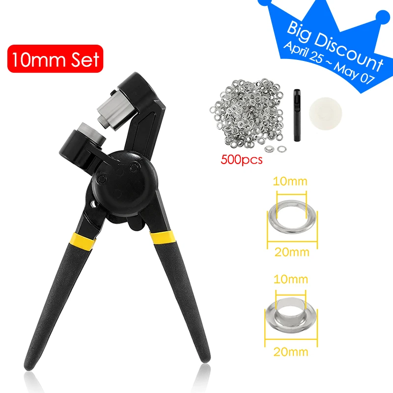 10mm/12mm Handheld Grommet Press Pliers Punch Kit Garment Eyelets Machine with Silver Grommets for Fabric Leather Shoes