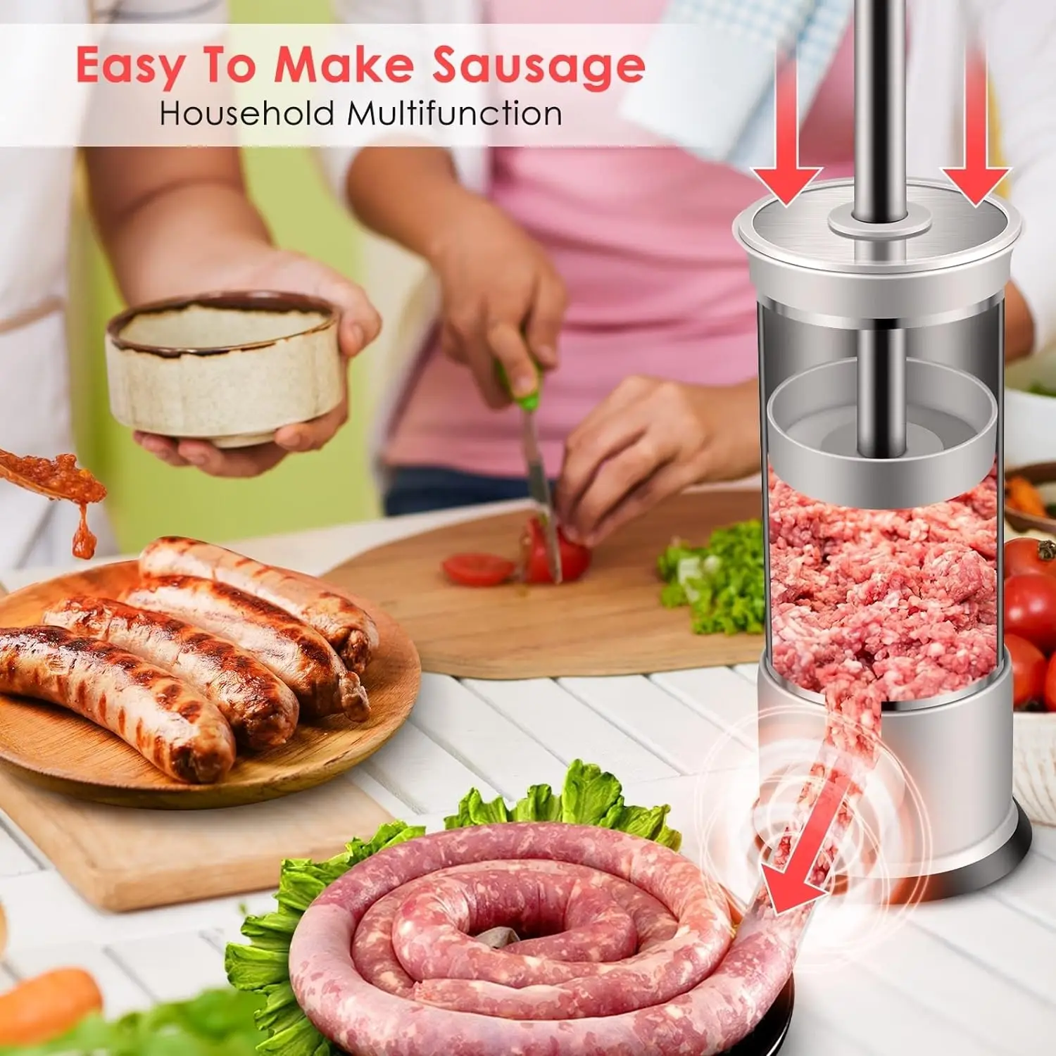 Stainless Steel Sausage Meat Stuffer Vertical Sausage Maker Homemade Kitchen Meat Sausage Maker Tool Sausage Filler images - 6