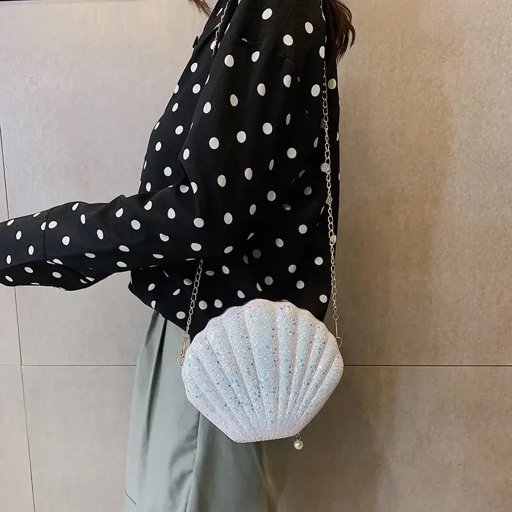 Women Shoulder Handbags Shell Bag Chain Cute Sequins Small Bag Phone Money Pouch Zipper Crossbody Bags for Women Bolsa Feminina crossbody bag women handbags