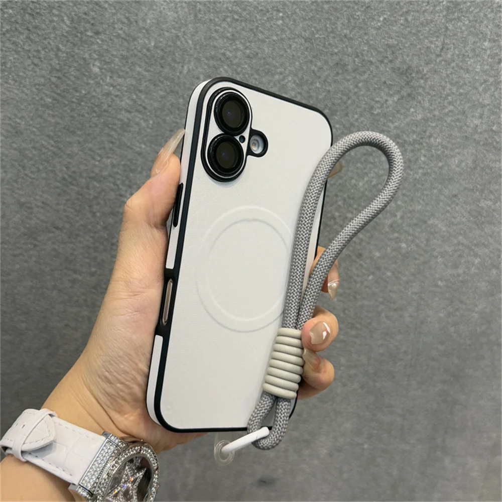 Elegant Magnetic Phone Case with Lanyard Bracelet and Wireless Charging Capability