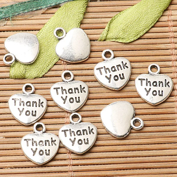 

30pcs 12*10mm Tibetan Silver Color Heart Shaped Thank You Lettering Charms EF2615 Charms for Jewelry Making