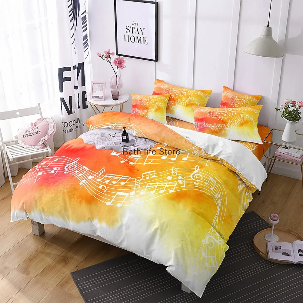 Music Notes Bedding Set for Kids Adult Duvet Cover King Queen Size Gradient Bed Home Textiles Bedclothes 2/3Pcs Duvet Cover Set